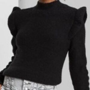 Wild Fable black mock neck sweater with ruffles at shoulder - size small